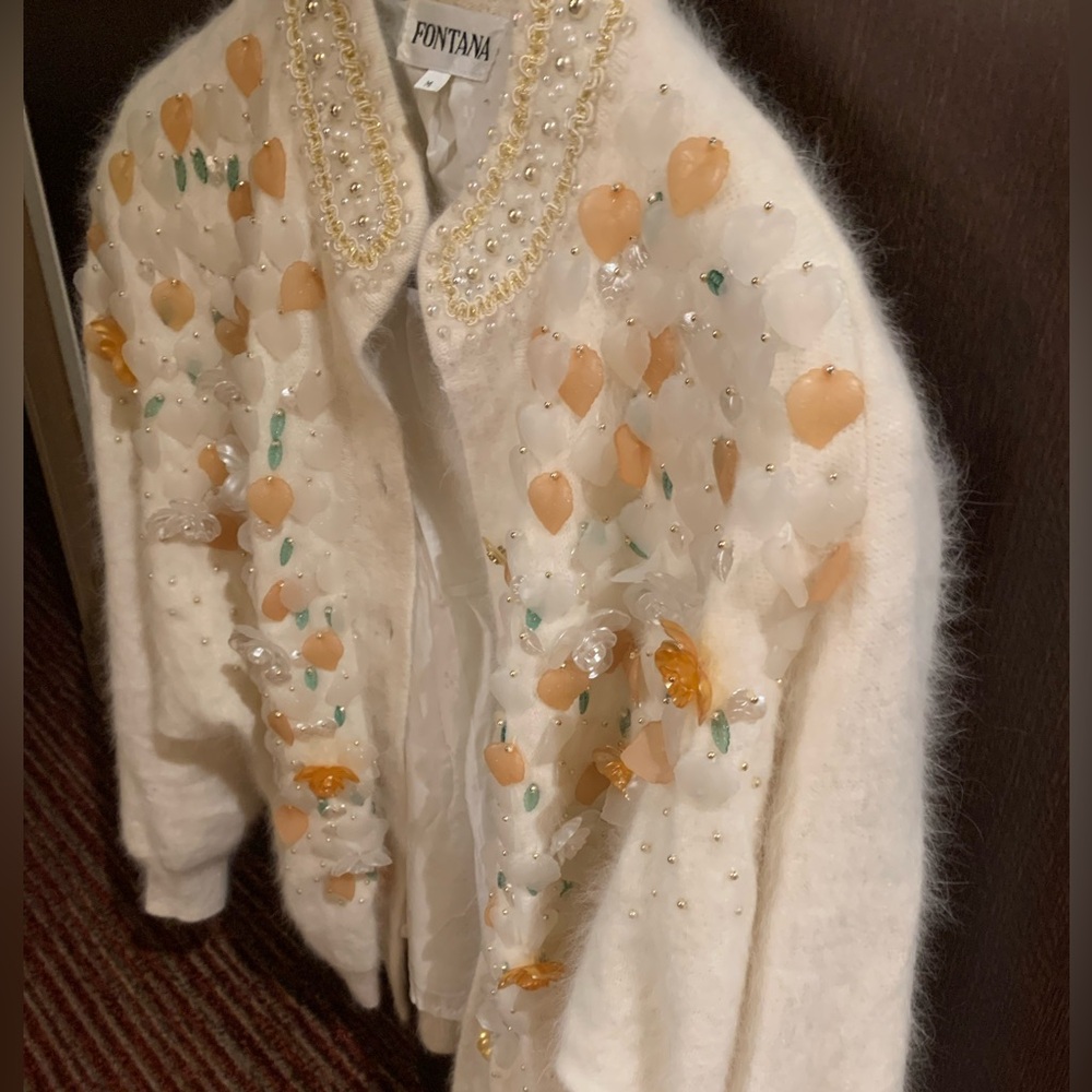 VINTAGE NWT EURO EVANS FONTANA ANGORA RABBIT HAIR EMBELLISHED SWEATER SIZE MED - Picture 8 of 16